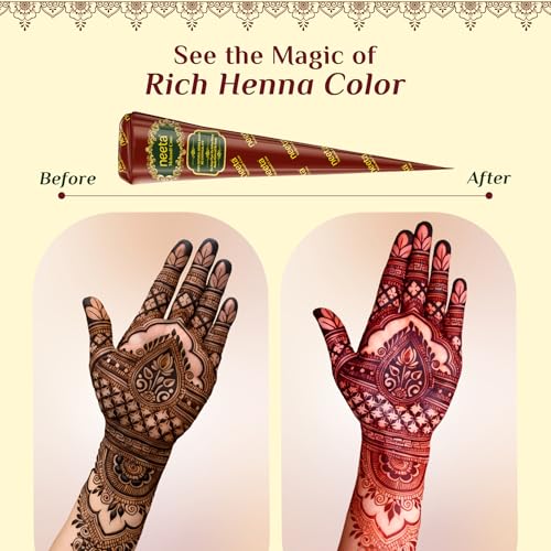 Neeta Mehendi Cones for Hand 12 Pcs in 1 Box (Pack of 8) Bridal Mehndi Cones Natural Mehendi Cone for Wedding, Hand Designing, Reddish Brown Color Long Lasting Niddle for Women - Image 5