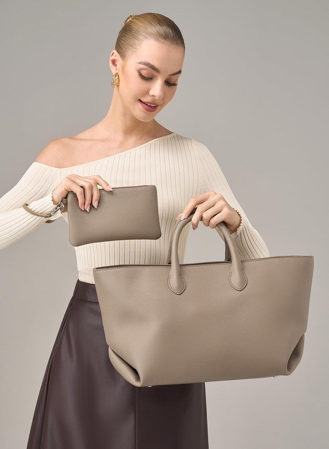 CHUNLI Leather Tote Bag for Women, Large Top-handle Handbags with Detachable Pocket for Work Travel Events Casual - Image 2