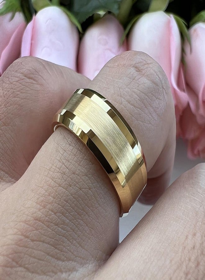 TUTISS 8mm Tungsten Rings for Men Women Fashion Engagement Wedding Bands Matte Polished Finish Beveled Edges Comfort Fit, Non-Precious Metal, No Gemstone - Image 5