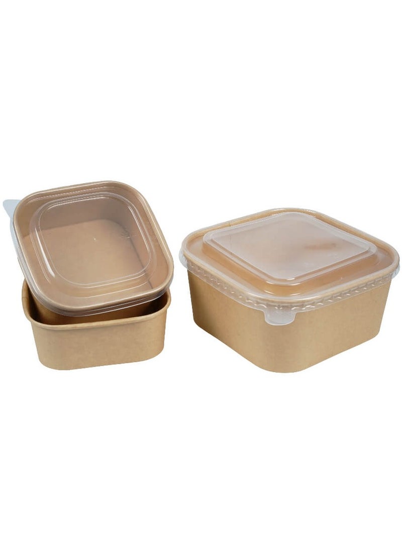 ProdelPak 750ML Square Kraft Paper Bowl with Pet Lid (Pack of 20) - Image 2