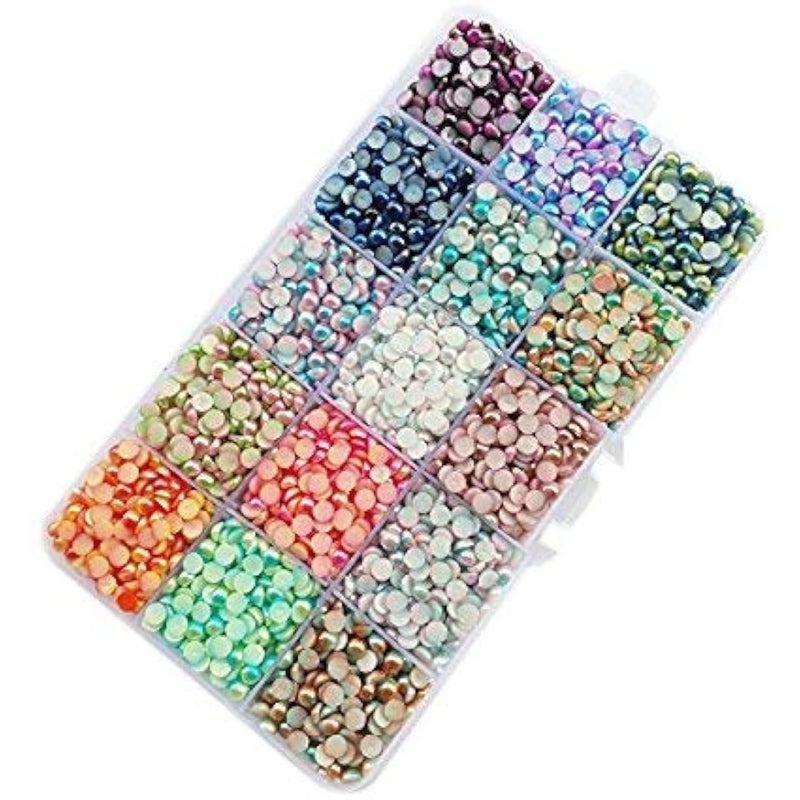 خرز لؤلؤ مزيف نصف مسطح 3500 قطعة بألوان متدرجة 15 لون من تشينكو كرافت