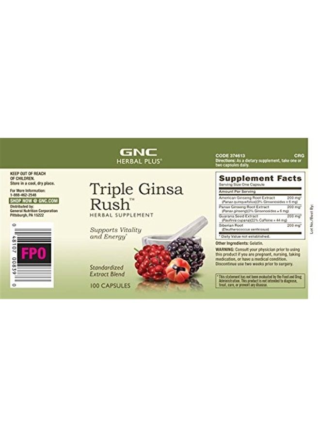 GNC هيربال بلس تريبل جينسا راش، 100 كبسولة، يدعم الحيوية والطاقة - Image 3
