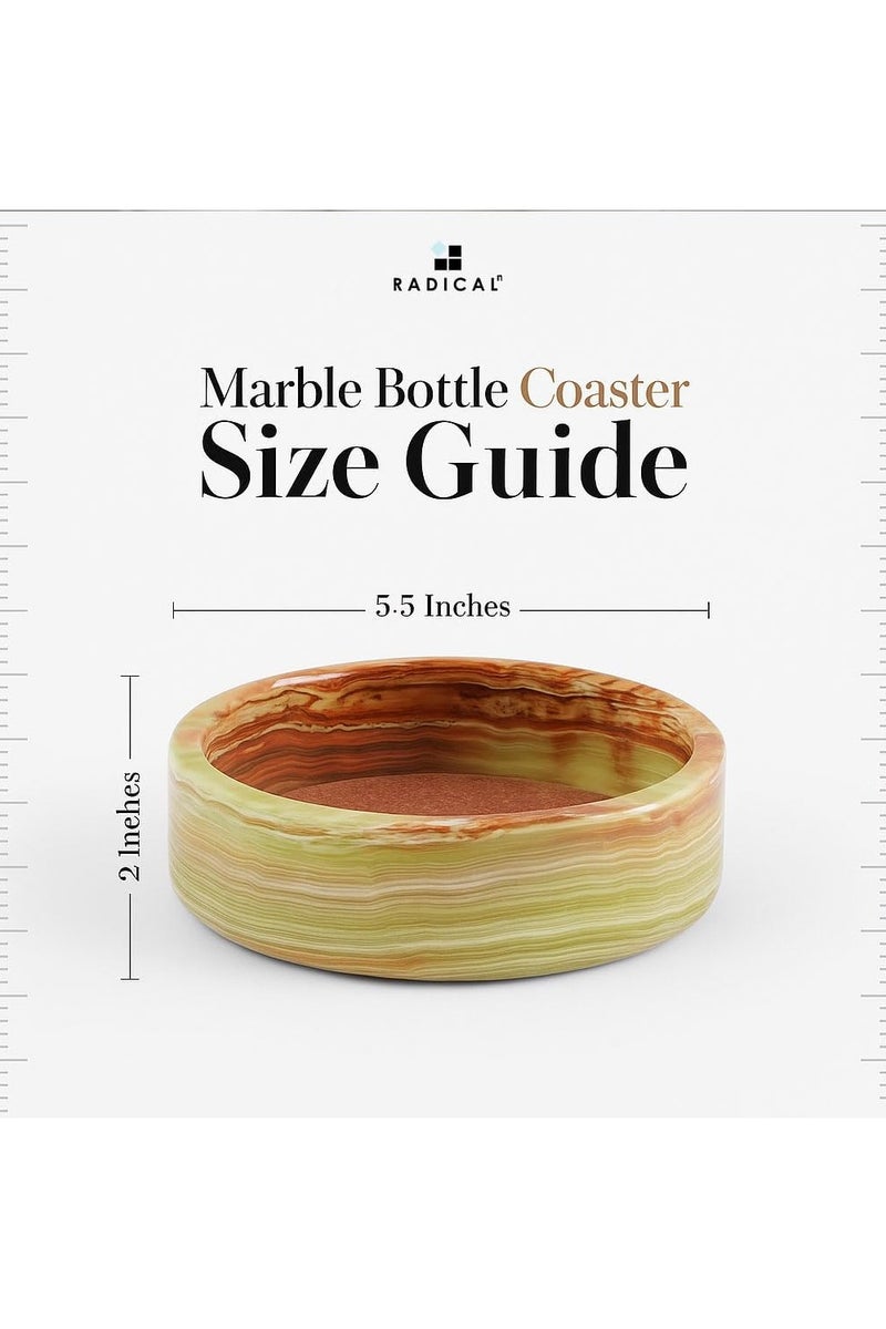 RADICALn Green Onyx Marble Wine Coasters | 5.5" Handmade Bottle Coasters for Countertop & Home Bar - Image 3