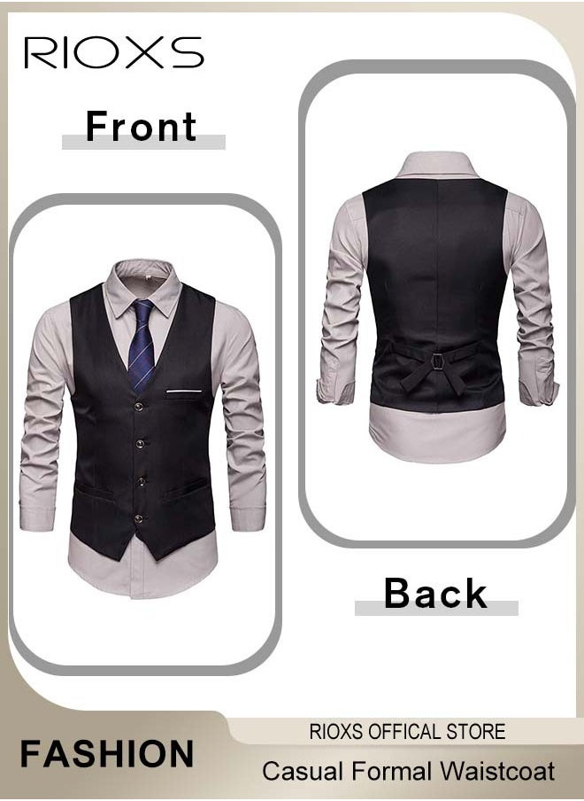 RIOXS - Men's Classic Solid Suit Vest with 4 Buttons, Regular Fit Tuxedo Waistcoat, Business Sleeveless Waistcoats, Slim Fit Blazer Vest with Single Breasted, Button Closure and Adjustable Back Straps, Suitable for Both Formal and Casual Occasions - Image 1