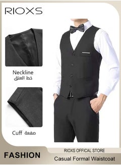 RIOXS Men's Classic Solid Suit Vest with 4 Buttons, Regular Fit Tuxedo Waistcoat, Business Sleeveless Waistcoats, Slim Fit Blazer Vest with Single Breasted, Button Closure and Adjustable Back Straps, Suitable for Both Formal and Casual Occasions  - Image 4