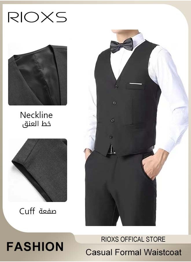 RIOXS - Men's Classic Solid Suit Vest with 4 Buttons, Regular Fit Tuxedo Waistcoat, Business Sleeveless Waistcoats, Slim Fit Blazer Vest with Single Breasted, Button Closure and Adjustable Back Straps, Suitable for Both Formal and Casual Occasions - Image 1