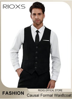 RIOXS Men's Classic Solid Suit Vest with 4 Buttons, Regular Fit Tuxedo Waistcoat, Business Sleeveless Waistcoats, Slim Fit Blazer Vest with Single Breasted, Button Closure and Adjustable Back Straps, Suitable for Both Formal and Casual Occasions  - Image 1