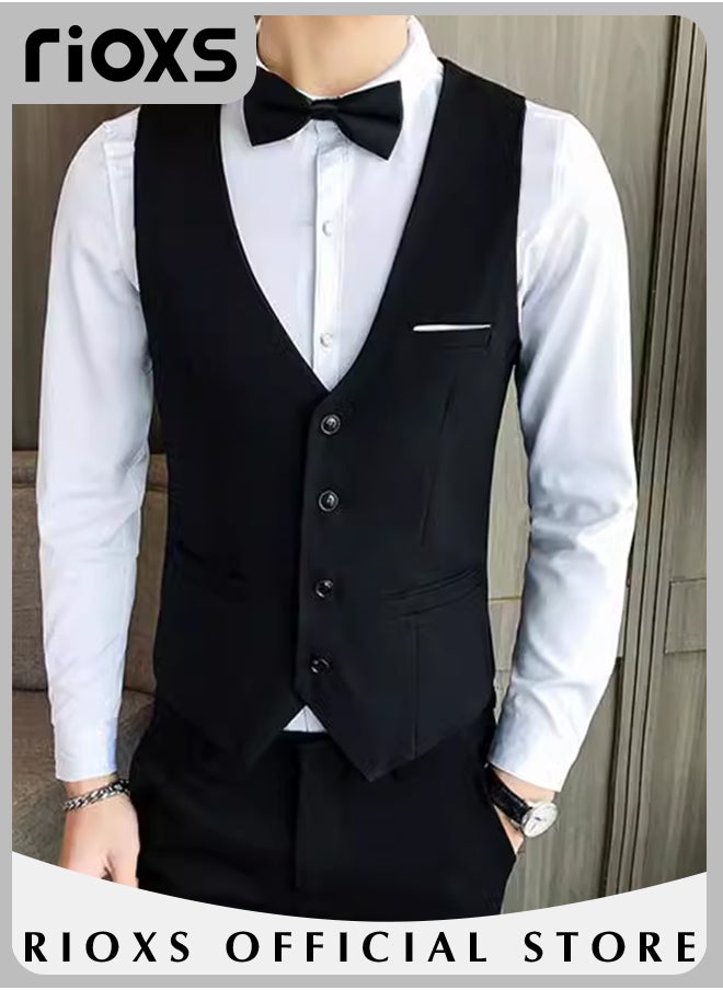 RIOXS - Men's Classic Solid Suit Vest with 4 Buttons, Regular Fit Tuxedo Waistcoat, Business Sleeveless Waistcoats, Slim Fit Blazer Vest with Single Breasted, Button Closure and Adjustable Back Straps, Suitable for Both Formal and Casual Occasions - Image 1
