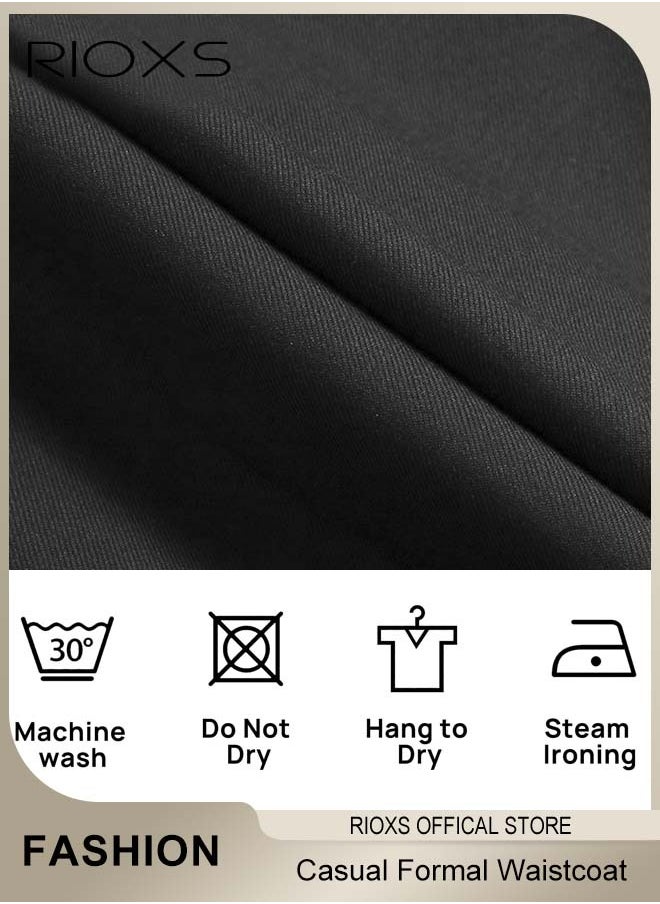 RIOXS - Men's Classic Solid Suit Vest with 4 Buttons, Regular Fit Tuxedo Waistcoat, Business Sleeveless Waistcoats, Slim Fit Blazer Vest with Single Breasted, Button Closure and Adjustable Back Straps, Suitable for Both Formal and Casual Occasions - Image 1