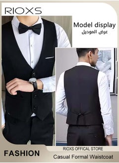 RIOXS Men's Classic Solid Suit Vest with 4 Buttons, Regular Fit Tuxedo Waistcoat, Business Sleeveless Waistcoats, Slim Fit Blazer Vest with Single Breasted, Button Closure and Adjustable Back Straps, Suitable for Both Formal and Casual Occasions  - Image 3