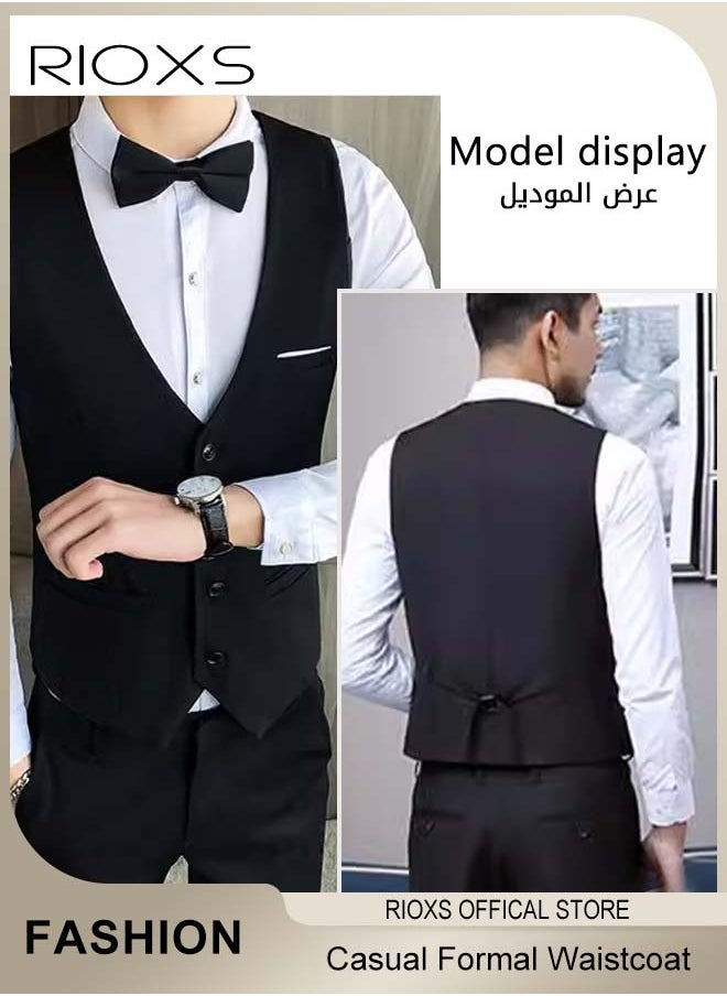 RIOXS - Men's Classic Solid Suit Vest with 4 Buttons, Regular Fit Tuxedo Waistcoat, Business Sleeveless Waistcoats, Slim Fit Blazer Vest with Single Breasted, Button Closure and Adjustable Back Straps, Suitable for Both Formal and Casual Occasions - Image 1