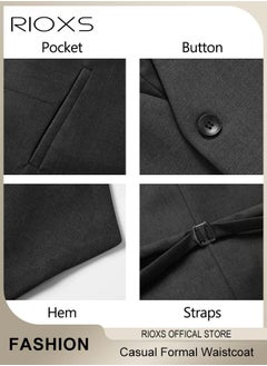 RIOXS Men's Classic Solid Suit Vest with 4 Buttons, Regular Fit Tuxedo Waistcoat, Business Sleeveless Waistcoats, Slim Fit Blazer Vest with Single Breasted, Button Closure and Adjustable Back Straps, Suitable for Both Formal and Casual Occasions  - Image 5