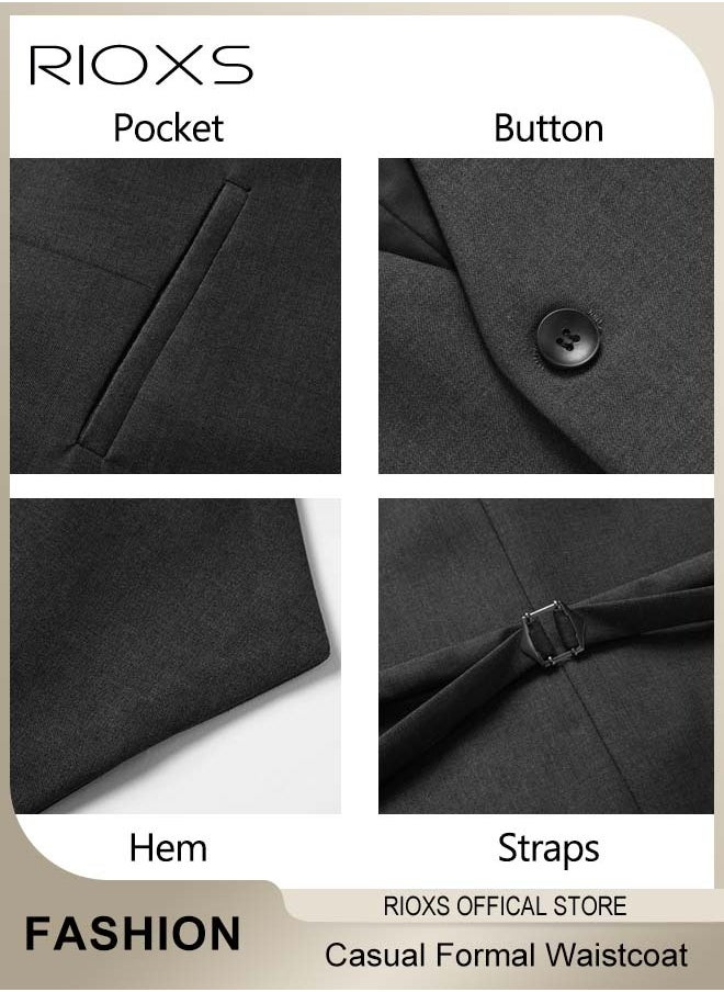 RIOXS - Men's Classic Solid Suit Vest with 4 Buttons, Regular Fit Tuxedo Waistcoat, Business Sleeveless Waistcoats, Slim Fit Blazer Vest with Single Breasted, Button Closure and Adjustable Back Straps, Suitable for Both Formal and Casual Occasions - Image 1