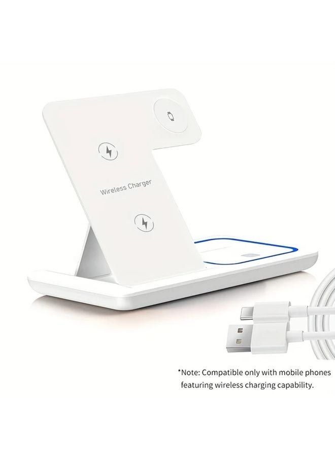 محطة الشحن اللاسلكي 3 في 1 الأبيض لهاتف آيفون 17 و16 و15 برو ماكس وساعة أبل واتش ألترا وسلسلة 10 و9 و8 وملحقات السيارات - Image 1