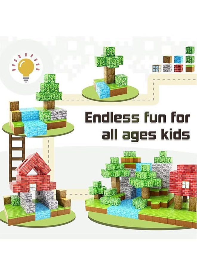 بكومور مجموعة مكعبات بناء مغناطيسية، 100 قطعة مكعبات مغناطيسية، لعبة بناء حسية تعليمية من مونتيسوري للأطفال الصغار من سن 3 إلى 8 سنوات، هدية بناء وتعلم إبداعية - Image 5