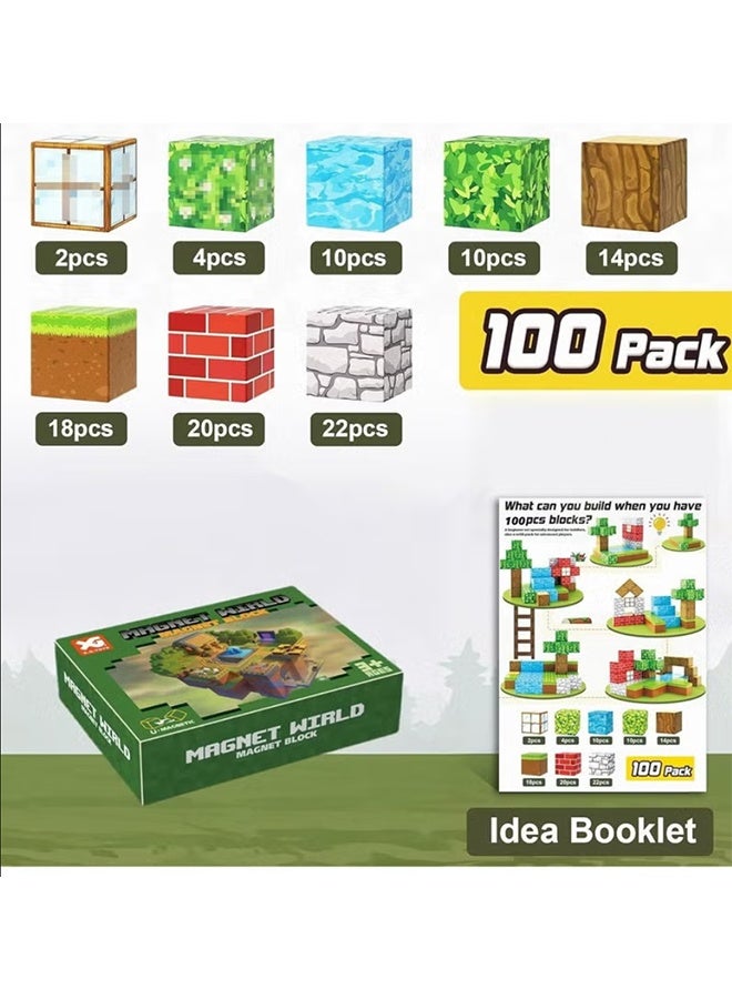 بكومور مجموعة مكعبات بناء مغناطيسية، 100 قطعة مكعبات مغناطيسية، لعبة بناء حسية تعليمية من مونتيسوري للأطفال الصغار من سن 3 إلى 8 سنوات، هدية بناء وتعلم إبداعية - Image 2