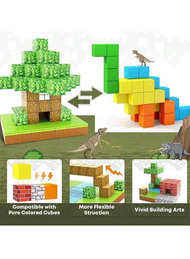 بكومور مجموعة مكعبات بناء مغناطيسية، 100 قطعة مكعبات مغناطيسية، لعبة بناء حسية تعليمية من مونتيسوري للأطفال الصغار من سن 3 إلى 8 سنوات، هدية بناء وتعلم إبداعية - Image 3