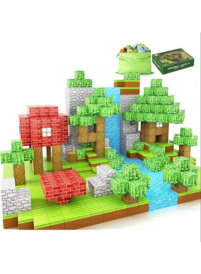 بكومور مجموعة مكعبات بناء مغناطيسية، 100 قطعة مكعبات مغناطيسية، لعبة بناء حسية تعليمية من مونتيسوري للأطفال الصغار من سن 3 إلى 8 سنوات، هدية بناء وتعلم إبداعية - Image 1