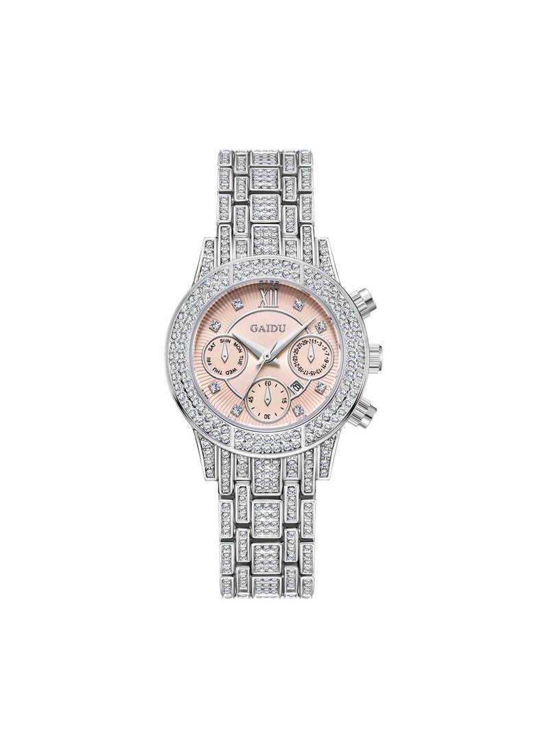 xozgdovg Women's watches are full of stars, quartz watches are fashionable, and girls' watches are high-grade with diamonds /KD3008 silver shell powder steel belt  - Image 1