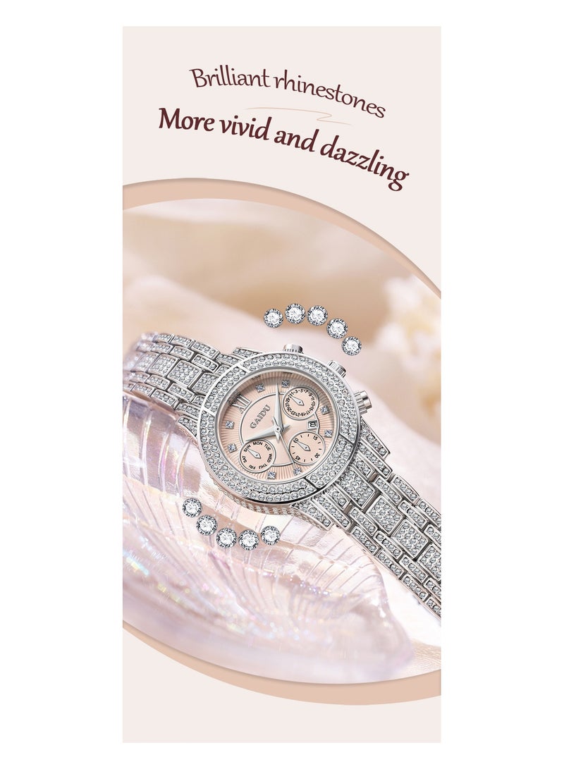 xozgdovg Women's watches are full of stars, quartz watches are fashionable, and girls' watches are high-grade with diamonds /KD3008 silver shell powder steel belt  - Image 3
