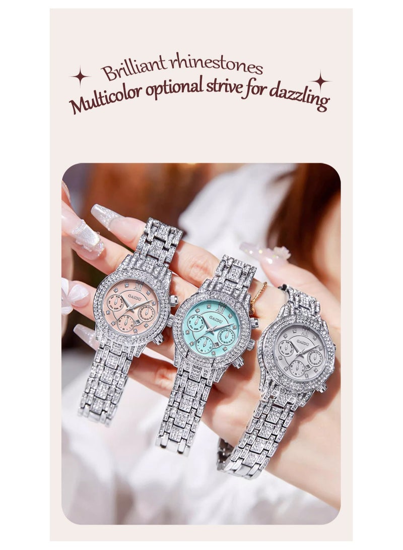 xozgdovg Women's watches are full of stars, quartz watches are fashionable, and girls' watches are high-grade with diamonds /KD3008 silver shell powder steel belt  - Image 4