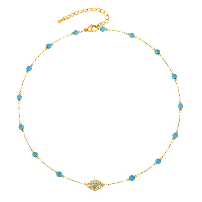 XUANPAI Gold Evil Eye Turquoise Necklace - 14K Gold Plated Turquoise Beaded Necklaces,Non Tarnish Golden Lucky Protection Western Jewelry,Trendy Boho Evil Eye Choker Gifts for Women Girlfriend Sister Wife - Image 1