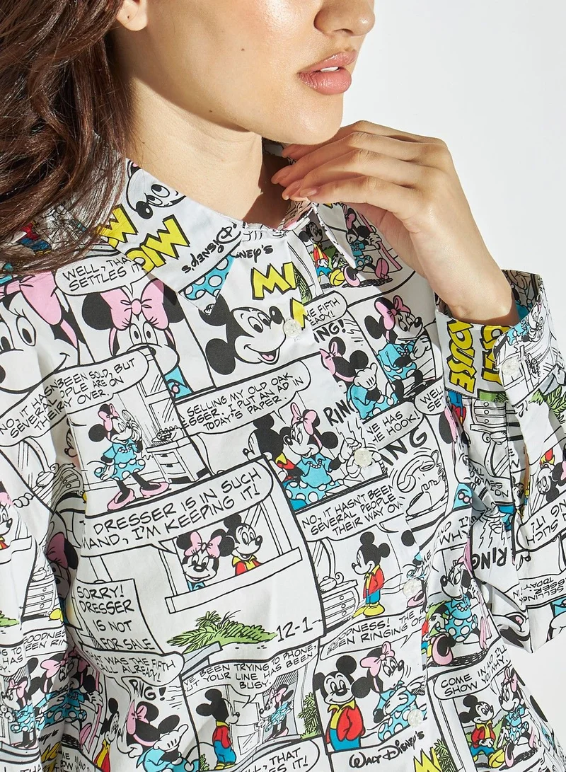 SP Characters All-Over Mickey and Minnie Mouse Print Oversized Shirt