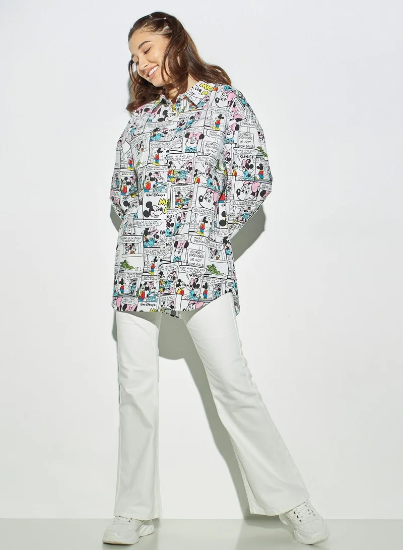 SP Characters All-Over Mickey and Minnie Mouse Print Oversized Shirt