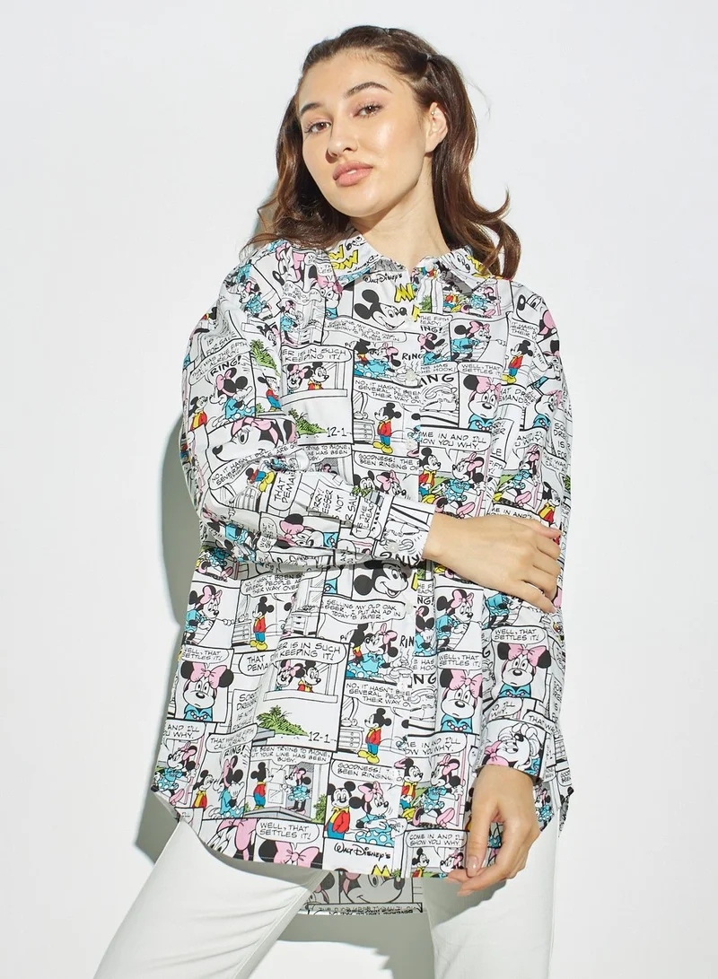 SP Characters All-Over Mickey and Minnie Mouse Print Oversized Shirt