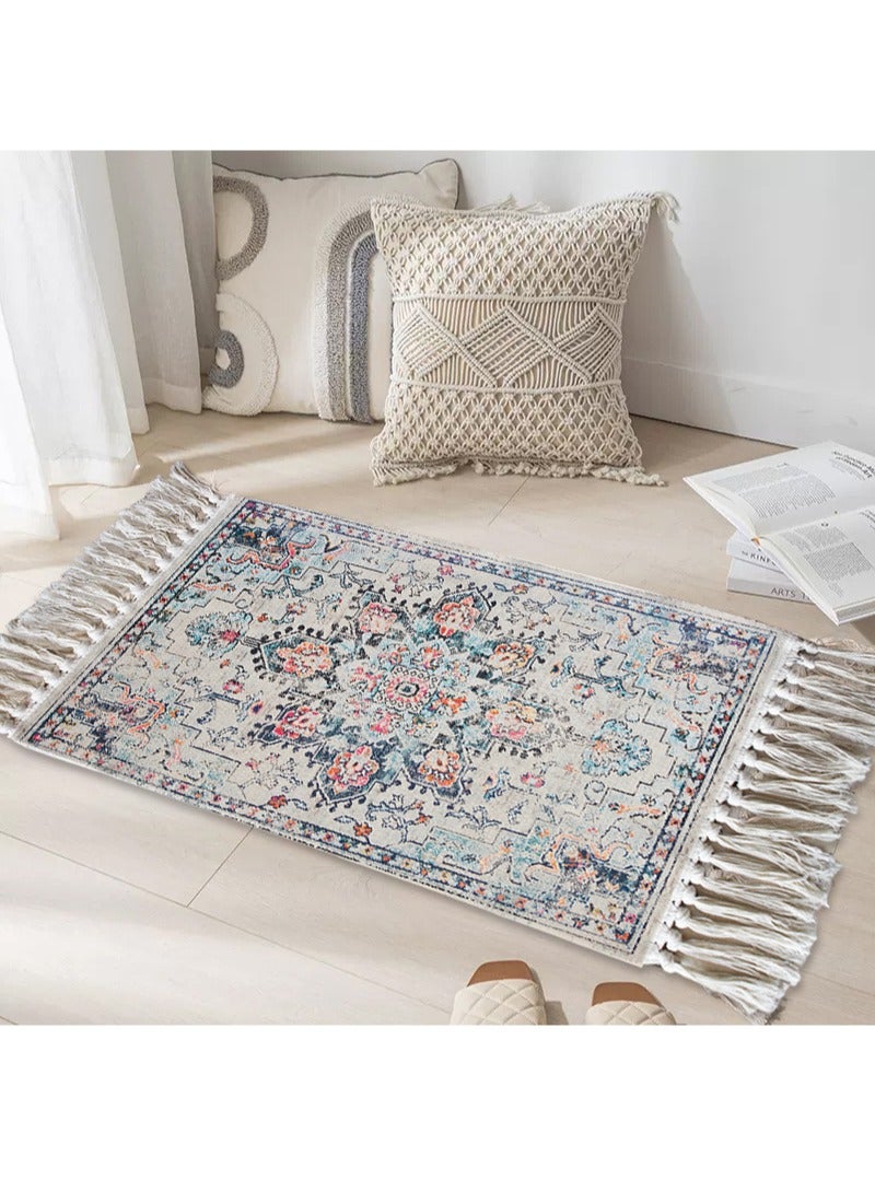 Nordic Cotton Door Mat Multicolour Anti Slip Cotton Rectangular Floor Mats 50 x 80cm  - Image 1