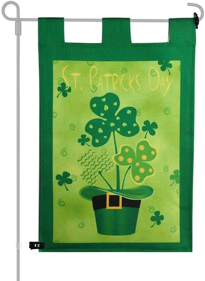 KUUQA KUUQA Happy St Patricks Day Garden Flag Decorative Clovers Irish Green Shamrocks 12 x 18 Inches for Garden and Home Decorations  - Image 1
