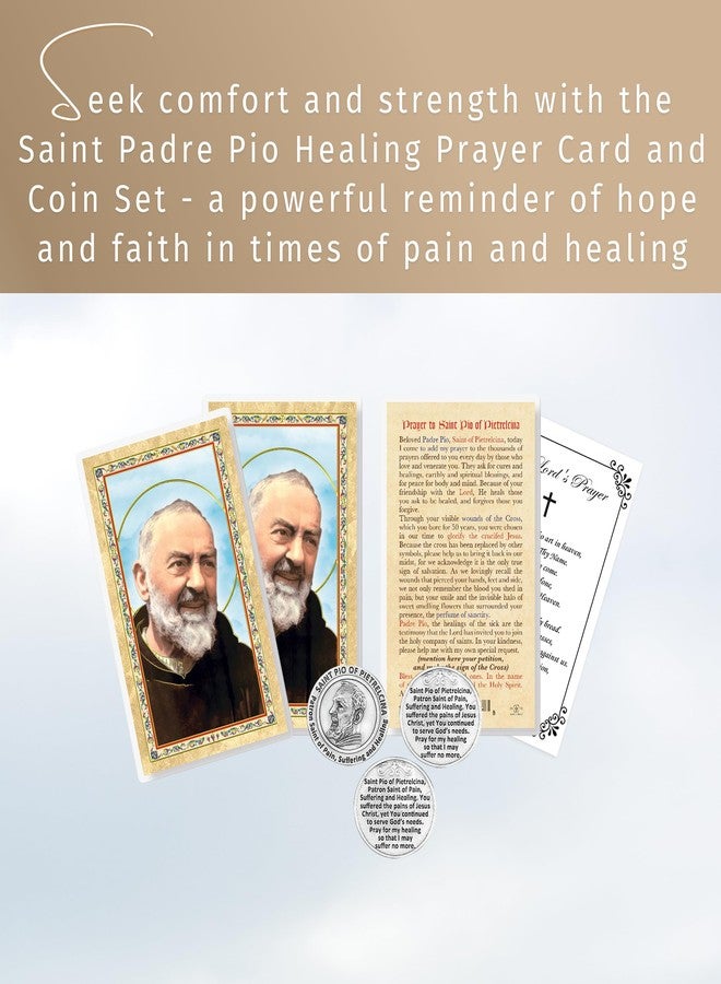 Trendzeen Padre Pio Healing Prayer Card - Laminated Saint Padre Pio Card, Catholic Pocket Token, The Lord's Prayer - Patron Saint of Pain, Suffering, and Healing Themed Set - 7 Items Total - Image 2