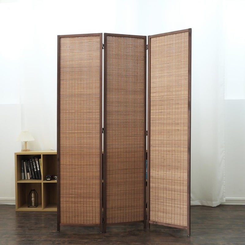 Furnnylane 3 Panel Bamboo Room Divider and Folding Panel Screen,Bamboo Panel Divider for Room Separation,Brown,67" H x 46" W - Image 2