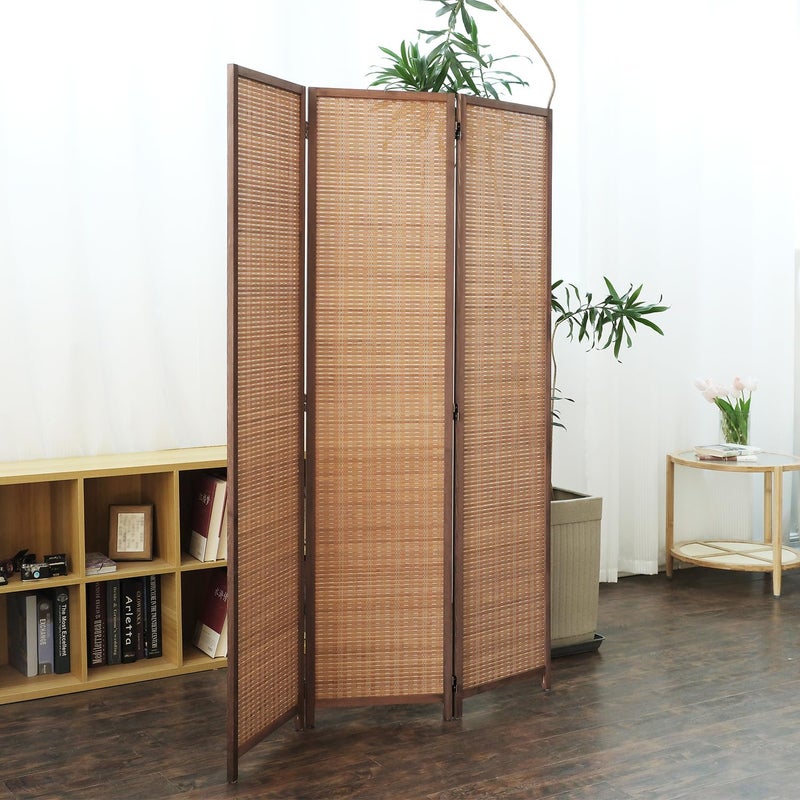 Furnnylane 3 Panel Bamboo Room Divider and Folding Panel Screen,Bamboo Panel Divider for Room Separation,Brown,67" H x 46" W - Image 3