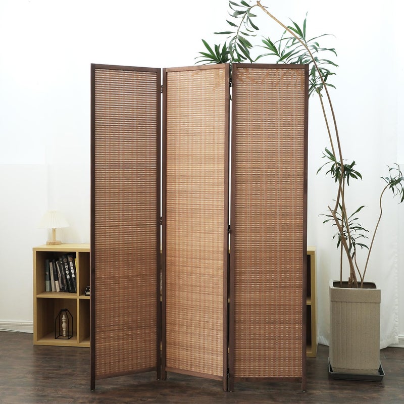 Furnnylane 3 Panel Bamboo Room Divider and Folding Panel Screen,Bamboo Panel Divider for Room Separation,Brown,67" H x 46" W - Image 1