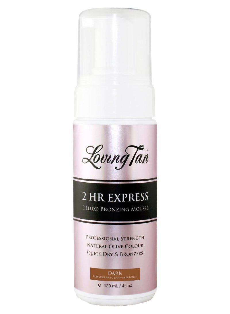 Loving Tan 2 HR Express Self Tanning Mousse, Dark - Streak Free, Natural, Professional Quality - 5+ Sunless Self Tanner Applications per Bottle, Cruelty Free, Naturally Derived DHA - 4 FL Oz