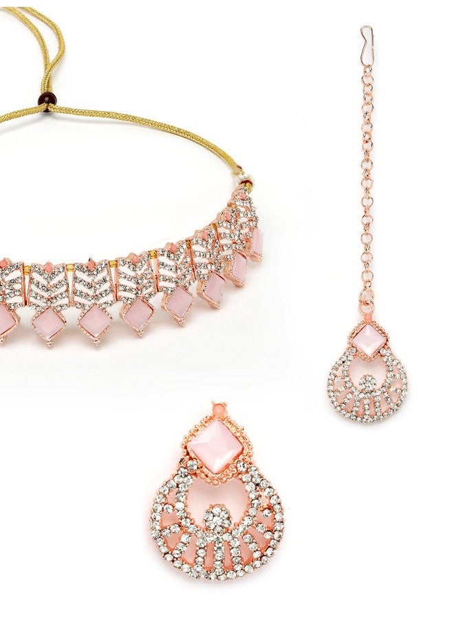 سوكهي طقم قلادة من الذهب الوردي المطلي بالذهب الوردي من Sukkhi Seaside مرصعة بأحجار وخرز مع قرط وقلادة مانجتيكا | طقم مجوهرات للنساء (NS105560) - Image 5