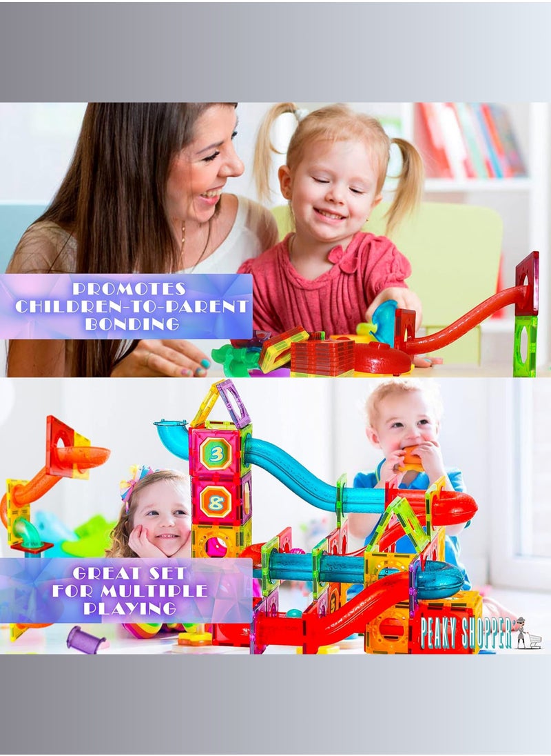 PEAKY KIDS 128 pcs magnetic tiles for kids,  stem approved educational magnetic blocks, 3d montessori toys for boys girls, constructing structures shapes building sets for brain activity & creativity  - Image 3