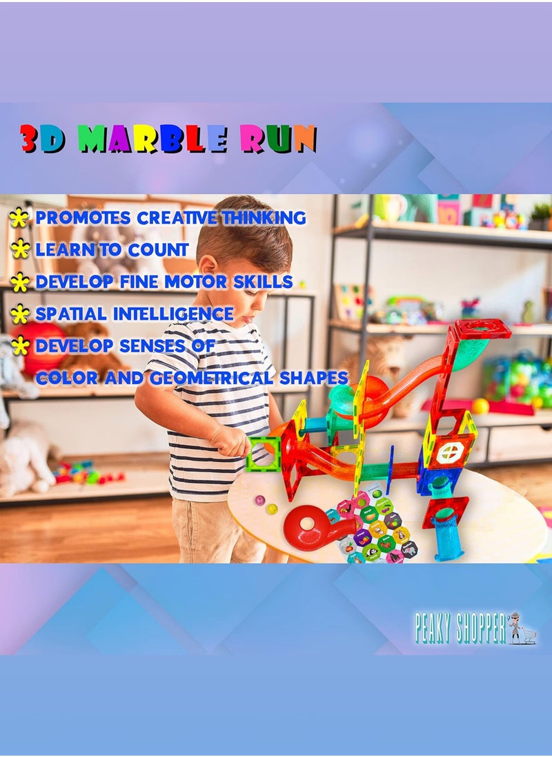 PEAKY KIDS 128 pcs magnetic tiles for kids,  stem approved educational magnetic blocks, 3d montessori toys for boys girls, constructing structures shapes building sets for brain activity & creativity  - Image 5