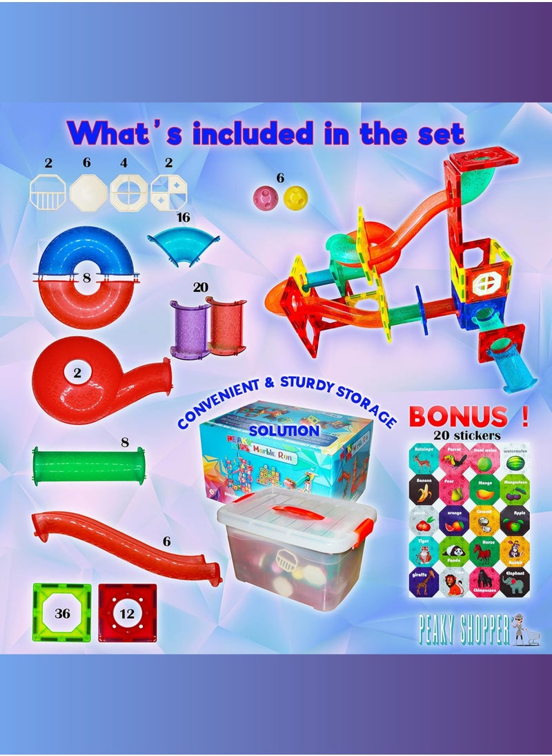 PEAKY KIDS 128 pcs magnetic tiles for kids,  stem approved educational magnetic blocks, 3d montessori toys for boys girls, constructing structures shapes building sets for brain activity & creativity  - Image 2