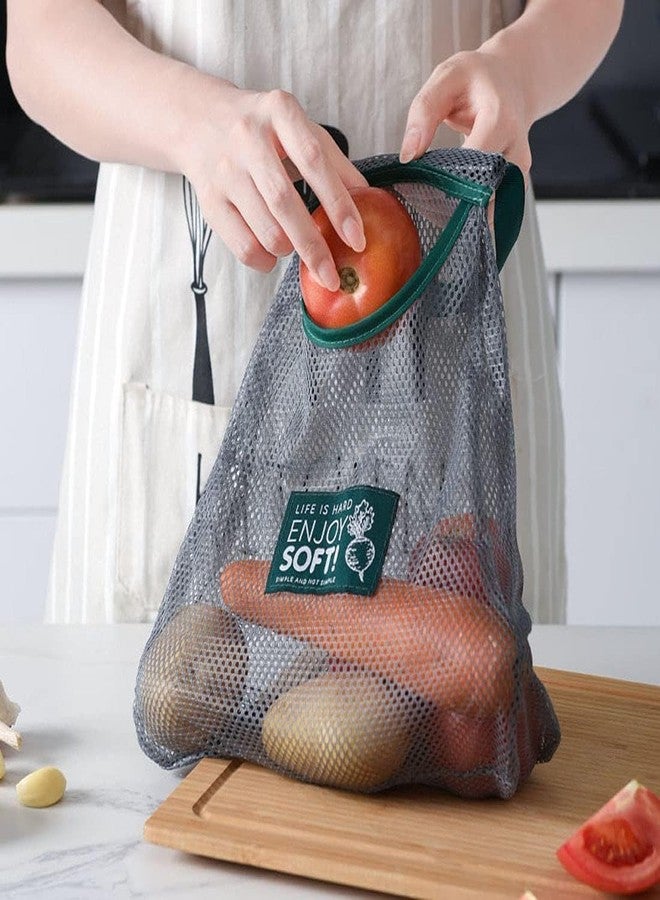 LAGET® Hanging Storage Mesh Bags Wall Hanging Fruit Basket for Vegetable Storage Tote Bags for Garlics, Potatoes, Onions or Garbage pack of -3 with Wall Hooks Hangers Sticking Hook 3pcs Transparent - Image 2