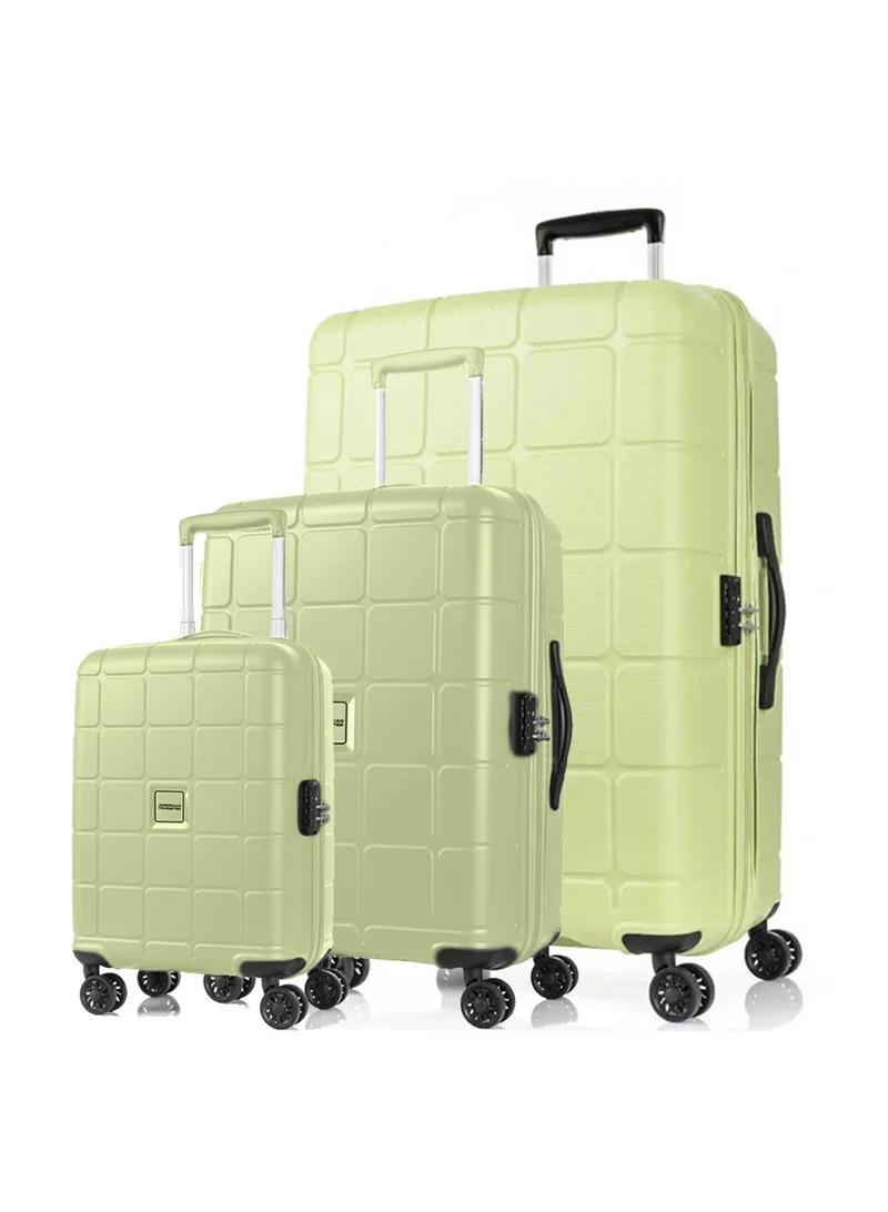 American Tourister Hundo Suitcase, Set of 3, Cabin, Medium & Large (55 + 68 + 81 cm), 4 Spinner Wheels, Hard Top, Polypropylene, Frozen Matcha|Spacious Interior|DuoSaf™ Security Zipper|TSA Combination Lock|Expandable - 3 Years Global Warranty