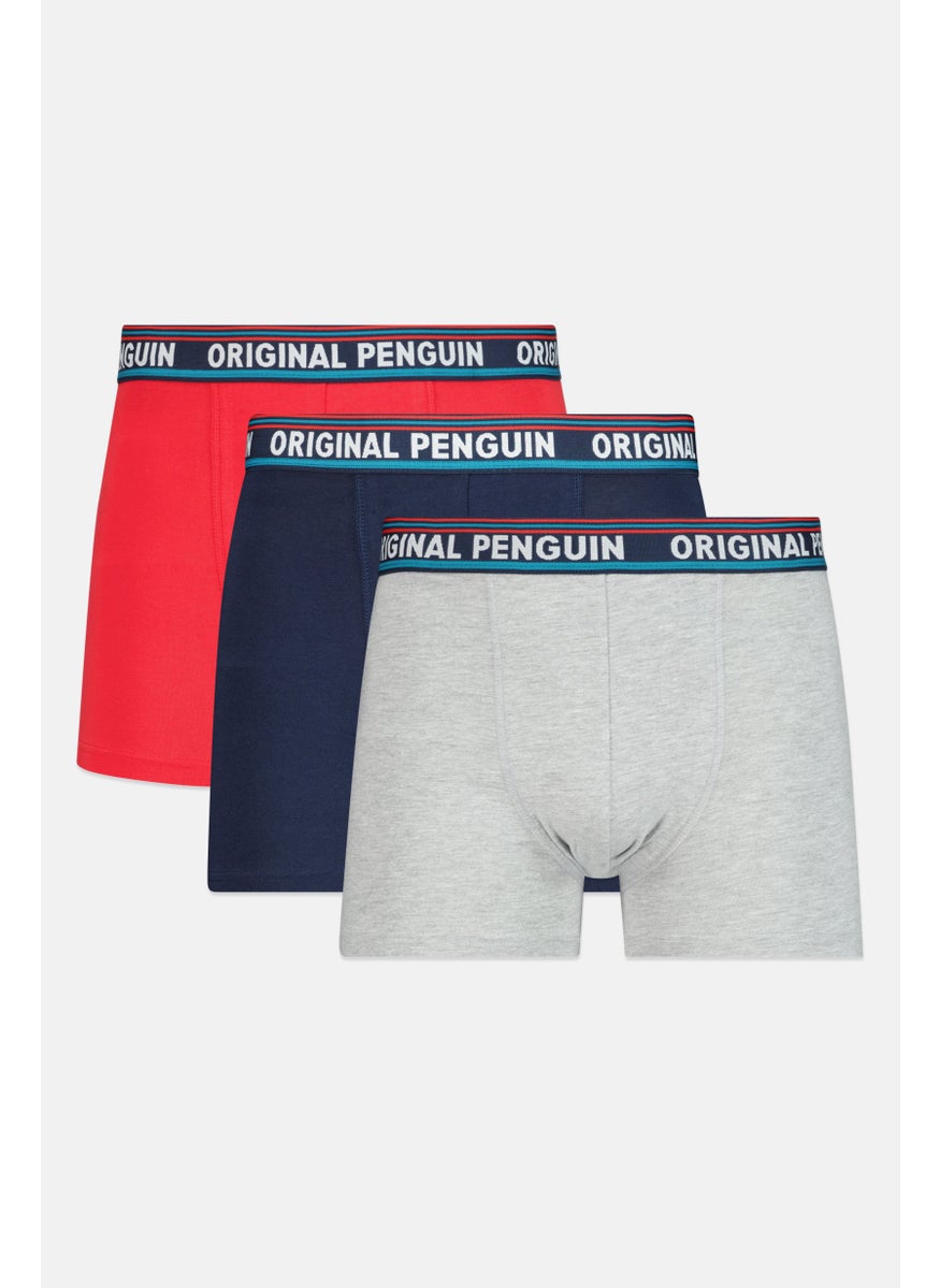 Original Penguin Men 3 Pieces Brand Logo Trunks, Navy/Red  - Image 1