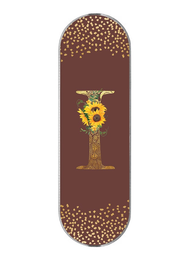 Stylizedd 3-In-1 Universal Mobile Phone Grip Holder- Custom Monogram Initial Letter Mandala Floral Pattern Alphabet - I (Brown)