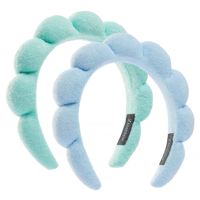 Ztomine Store Spa Terry Cloth Face Washing Headband Combo - Set of 2 Puffy Makeup Headbands for Facial Care (Blue + Turquoise) - Image 1
