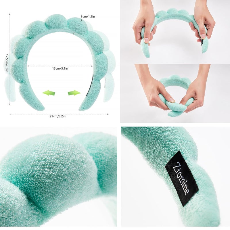 Ztomine Store Spa Terry Cloth Face Washing Headband Combo - Set of 2 Puffy Makeup Headbands for Facial Care (Blue + Turquoise) - Image 2