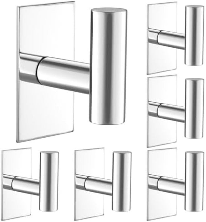 VAEHOLD Wall Towel Hooks, Heavy Duty Sticky Holder Waterproof Towel Hooks for Hanging Coat, Clothes, Closet Hook Wall Mount for Kitchen (Silver, 4 Pack) - Image 1