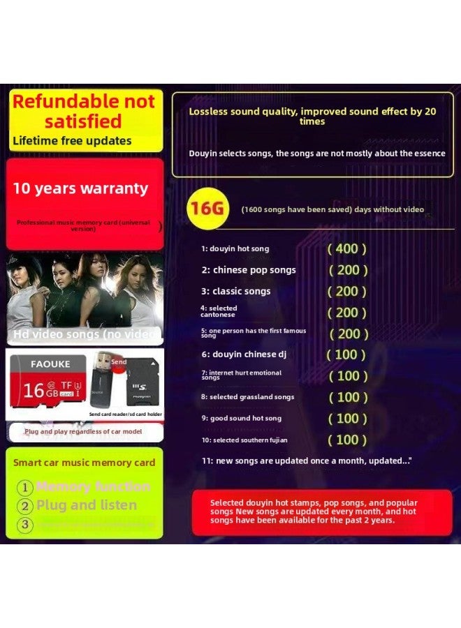 Small Audio Memory Song Card Memory Storage Cassette Song Car Music Memory Card High Quality Song Phone-Color:Package 1 16/g=1600 Songs [popular + + Classic + Dj + Various Types]-Capacity:Standard