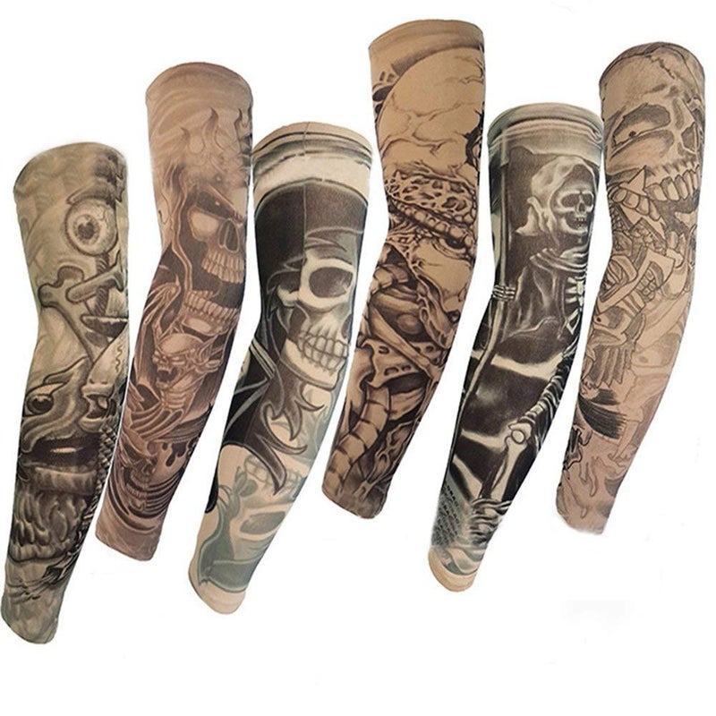 Pinkiou Temporary Tattoo Arm Sleeves, Fake Tattoo Sleeves for Men/Women, Sun Protective Cover, Body Art Fake Arm Accessories (L, 6 pcs) - Image 1