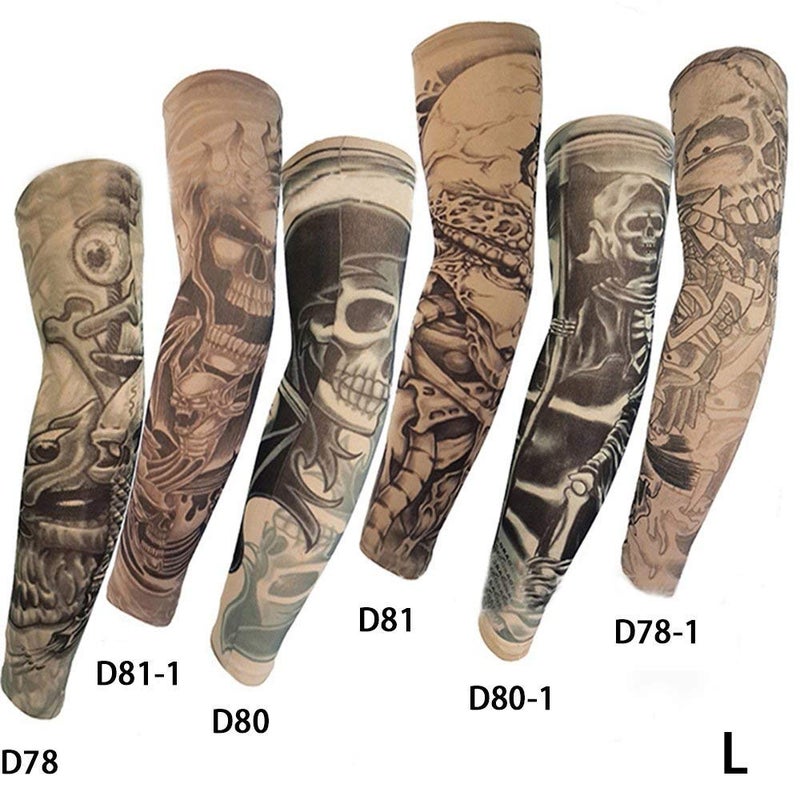 Pinkiou Temporary Tattoo Arm Sleeves, Fake Tattoo Sleeves for Men/Women, Sun Protective Cover, Body Art Fake Arm Accessories (L, 6 pcs) - Image 3